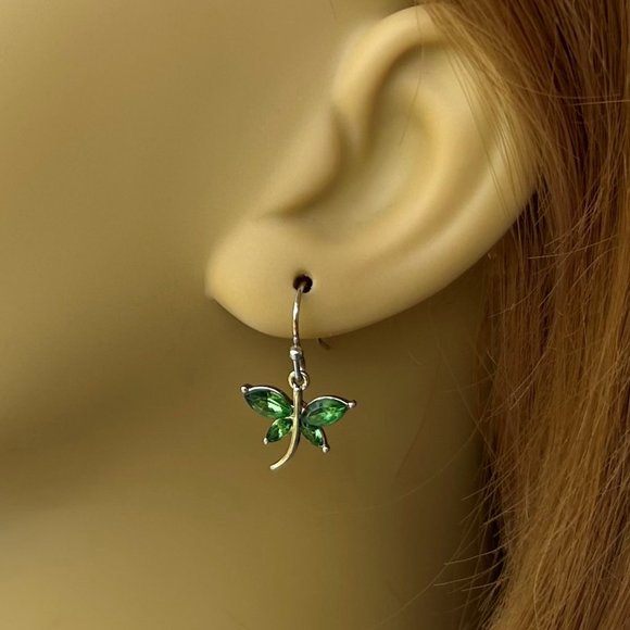 Dragonfly Earrings Green for Women Girls May Birthstone Jewelry Handmade in USA - Picture 4 of 5